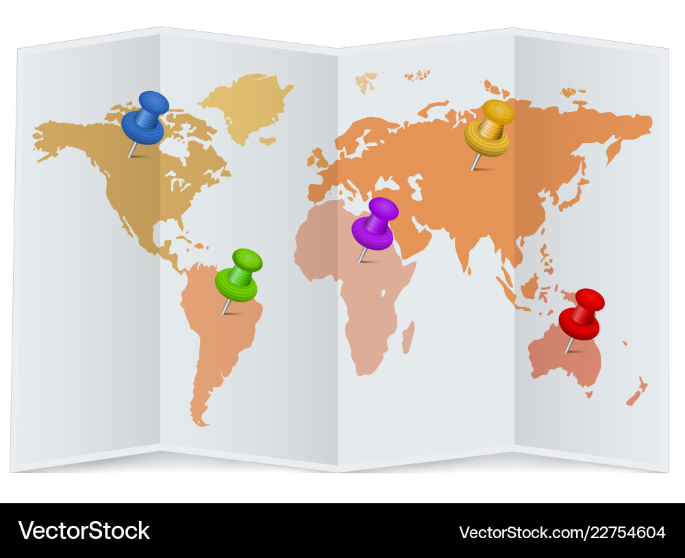World Map with Colorful Pins Vector Image