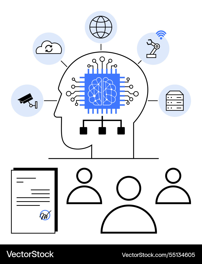 Artificial intelligence integration across Artificial intelligence integration across vector image