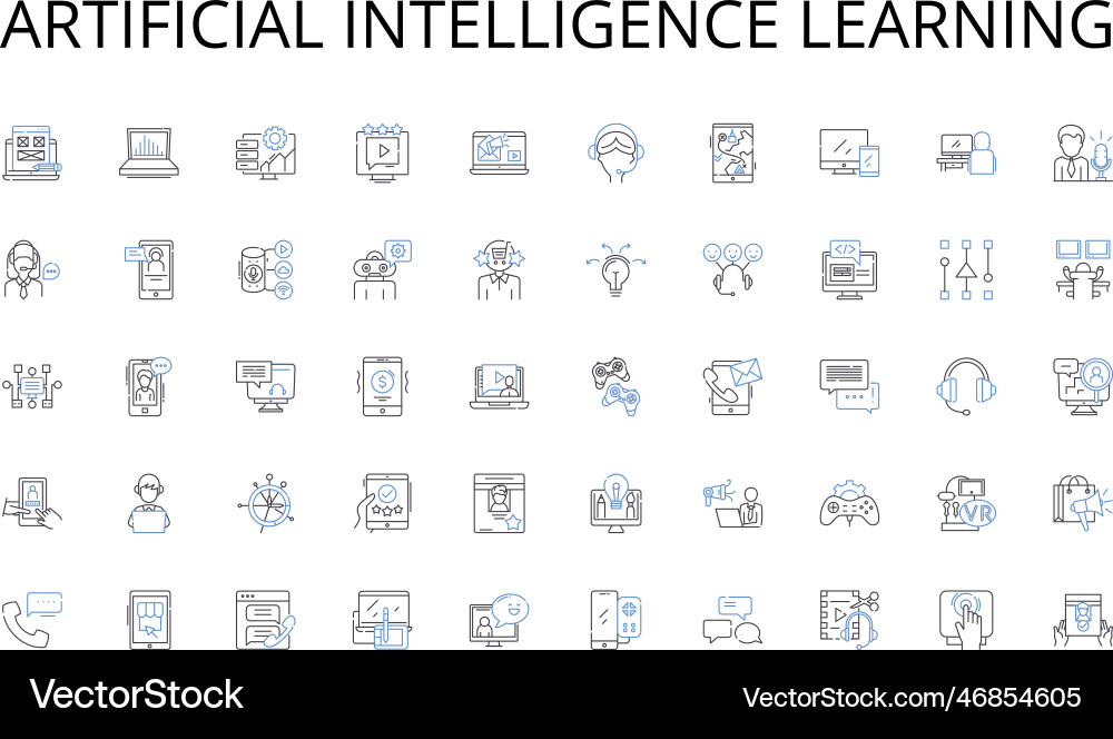 Artificial intelligence learning line icons Vector Image