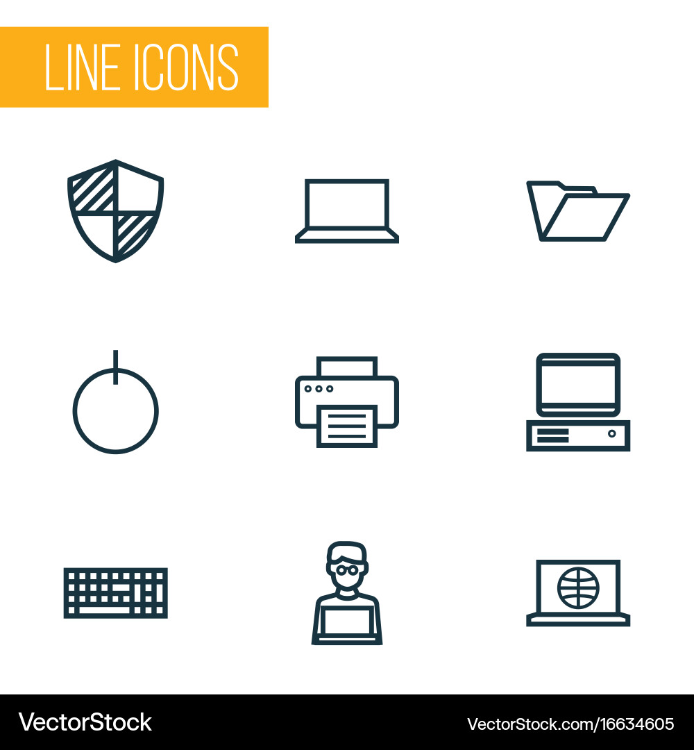 Hardware outline icons set collection of notebook vector image