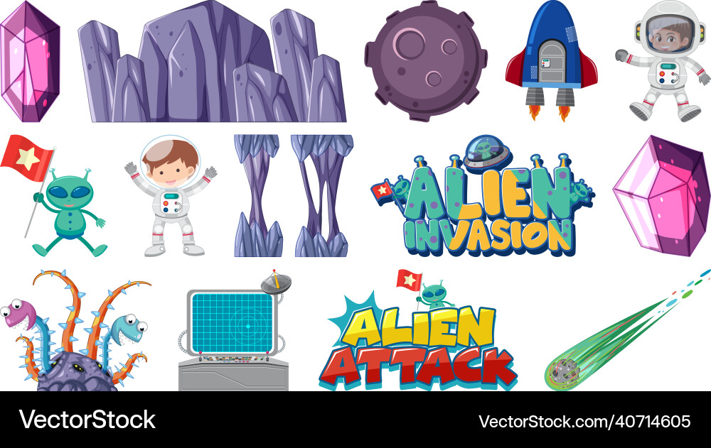 Isolated fantasy space game objects and elements Isolated fantasy space game objects and elements vector image