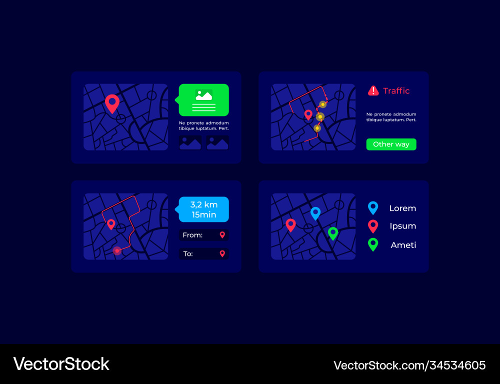 Routes on map ui elements kit Routes on map ui elements kit vector image
