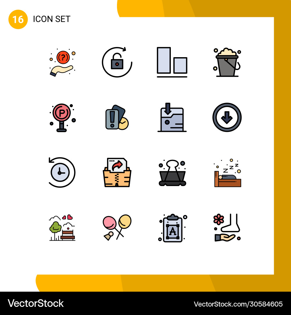 Set 16 flat color filled lines on grid Vector Image