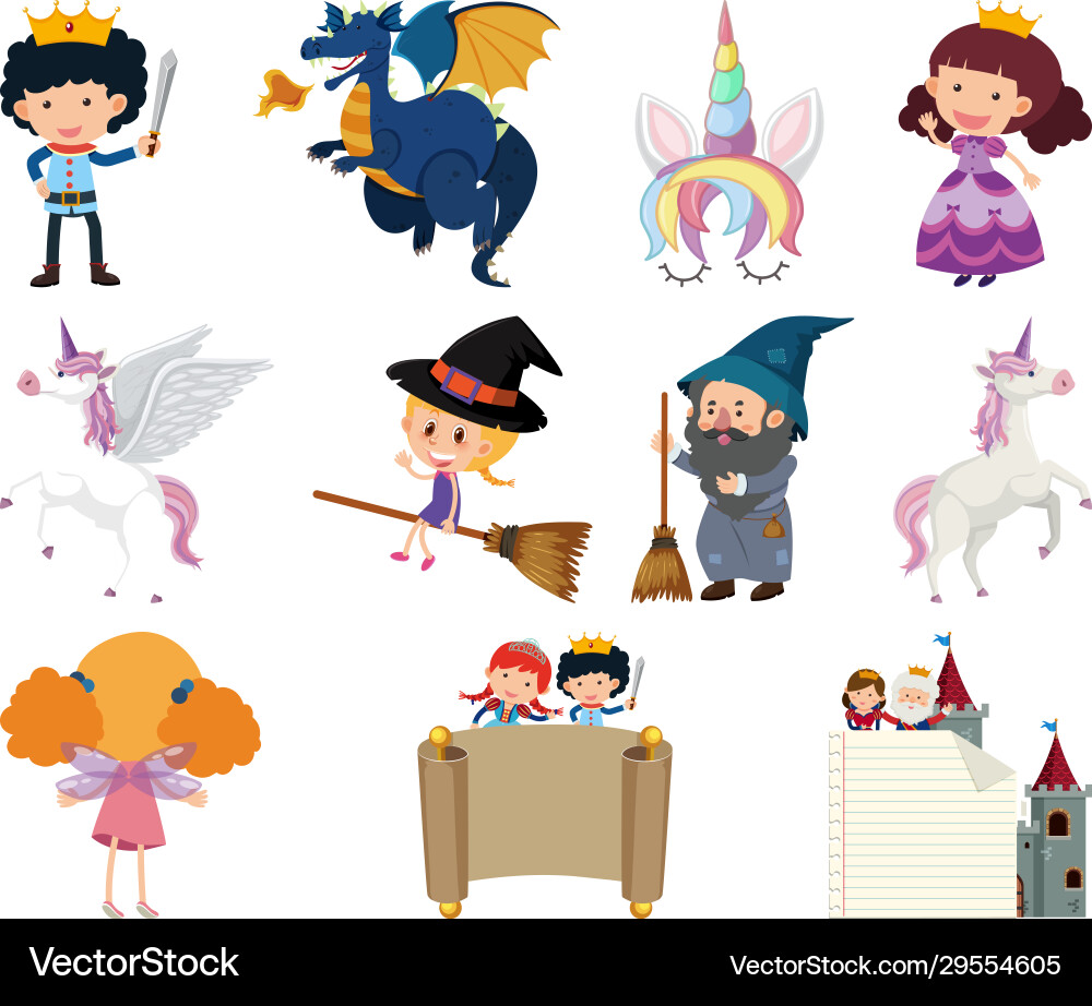 Set isolated objects theme fairytale Set isolated objects theme fairytale Vector Image