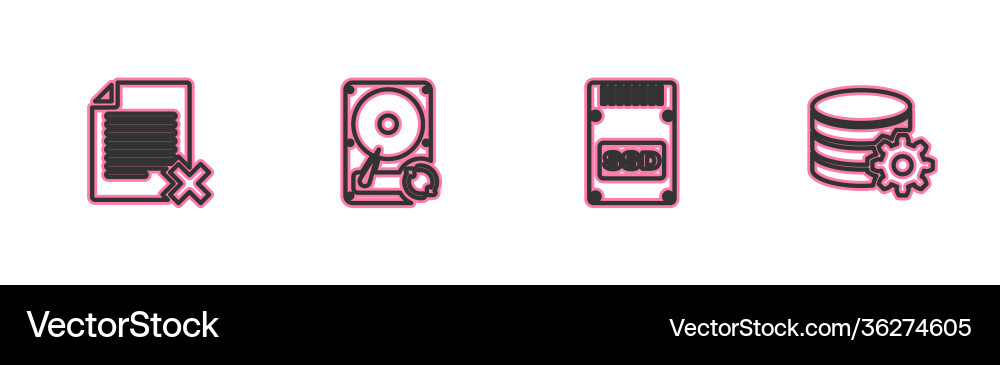 Set line delete file document ssd card hard disk Set line delete file document ssd card hard disk vector image