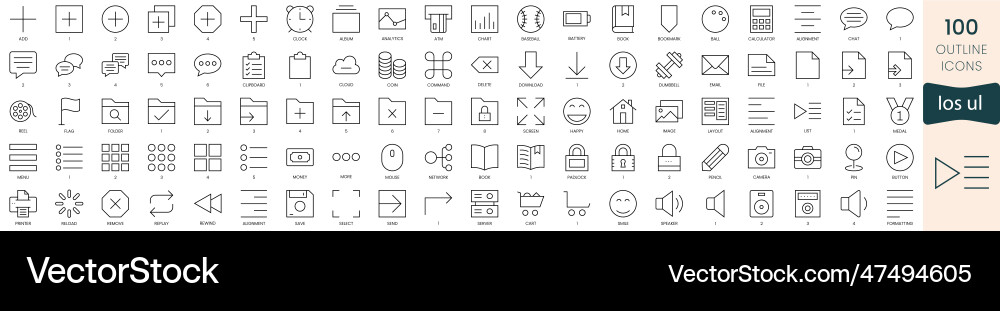 Set of ios ui icons thin outline pack Set of ios ui icons thin outline pack Vector Image