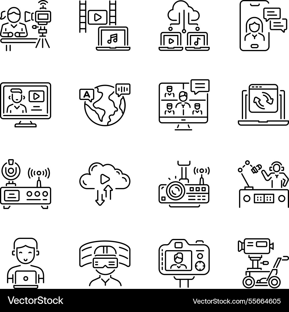 Set of video streaming linear style icons vector image