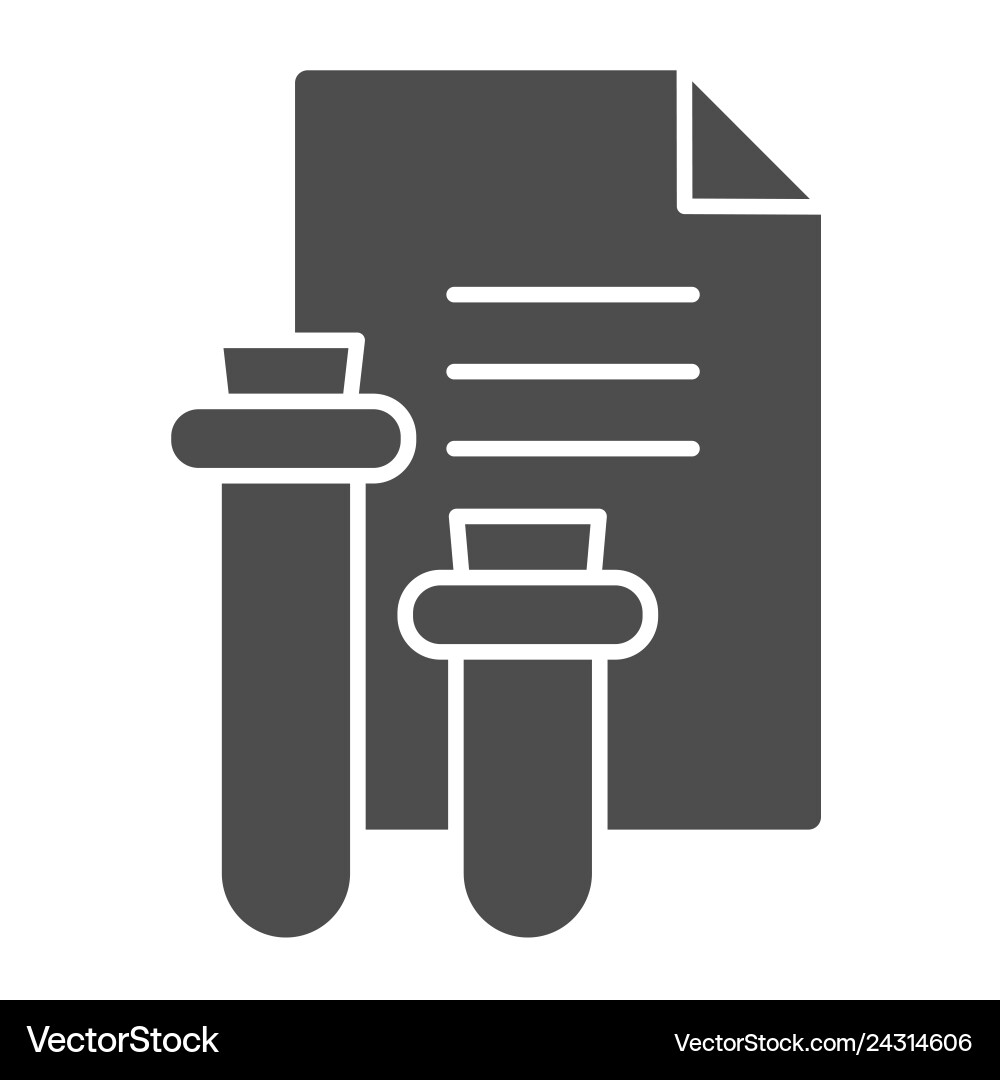 Blood test result solid icon flask and document vector image