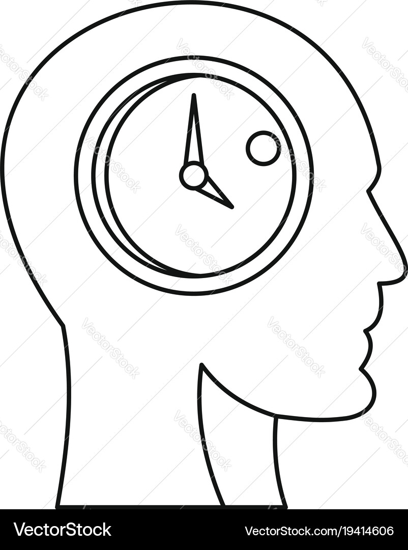 Head with clock inside icon outline style Vector Image