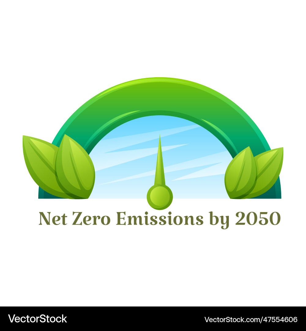 Net zero emissions by 2050 measuring pointer Net zero emissions by 2050 measuring pointer vector image