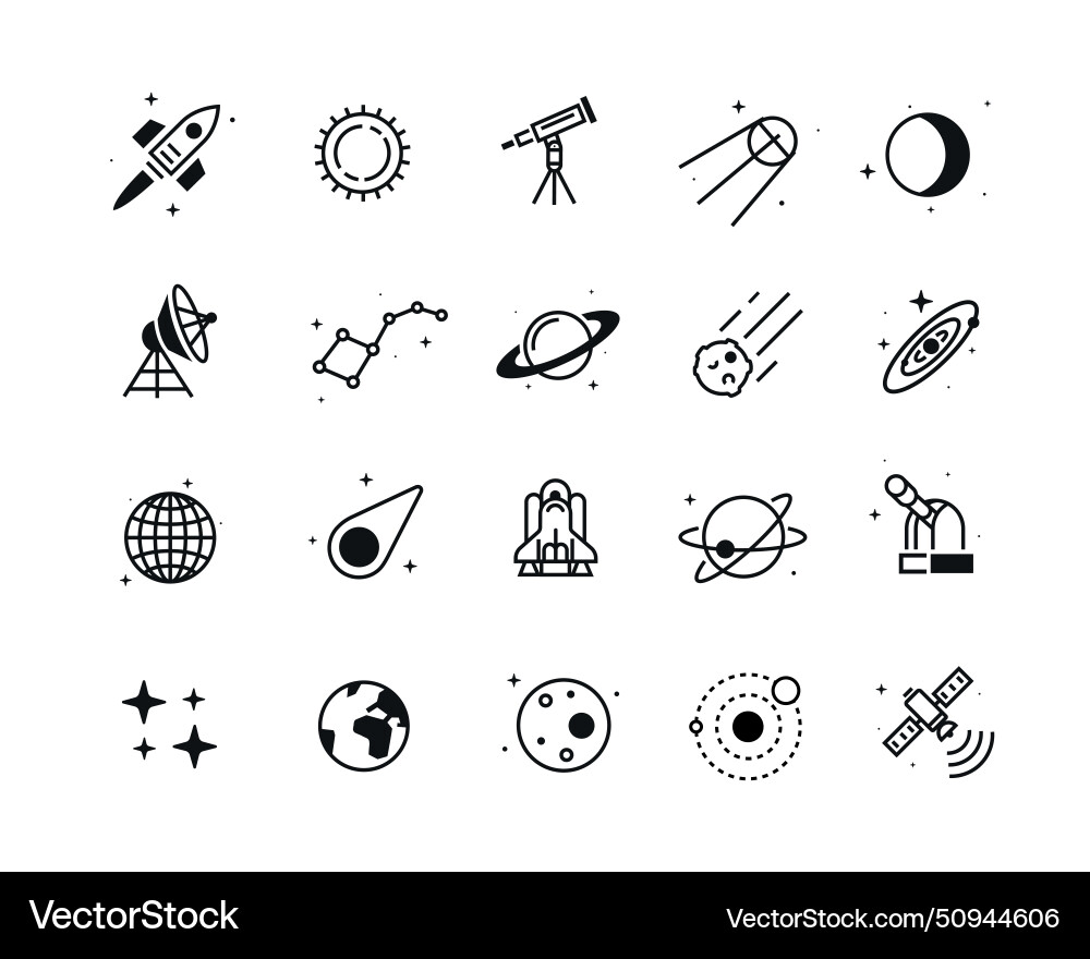 Set of astronomical and space icons linear style Set of astronomical and space icons linear style vector image