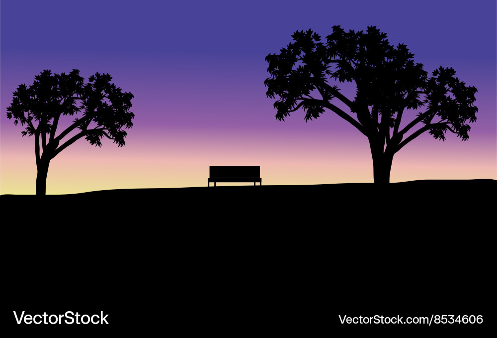 Silhouette of bench in fields Vector Image