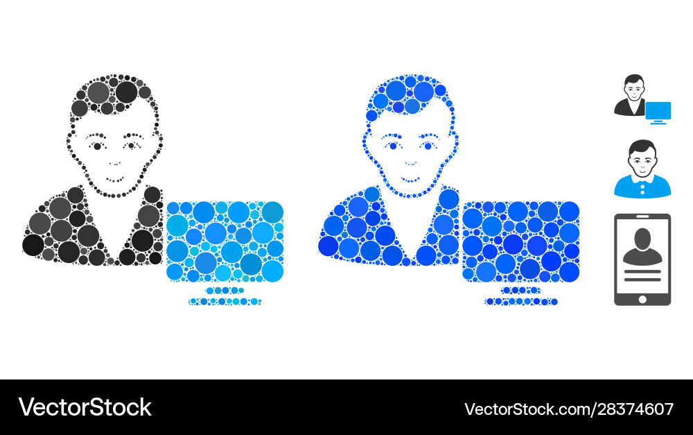 Computer user mosaic icon round dots Computer user mosaic icon round dots vector image