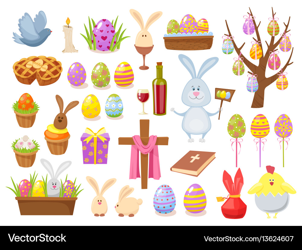 Happy Easter Objects Collection Vector Image