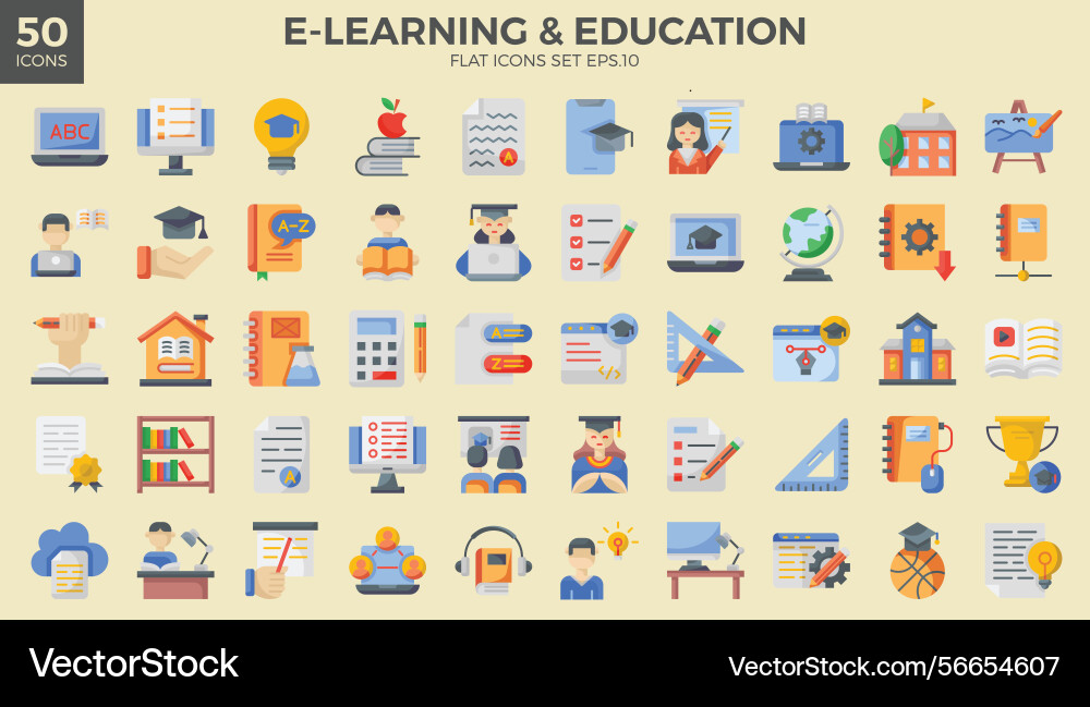 Learning flat icons setthe collection includes Learning flat icons setthe collection includes Vector Image
