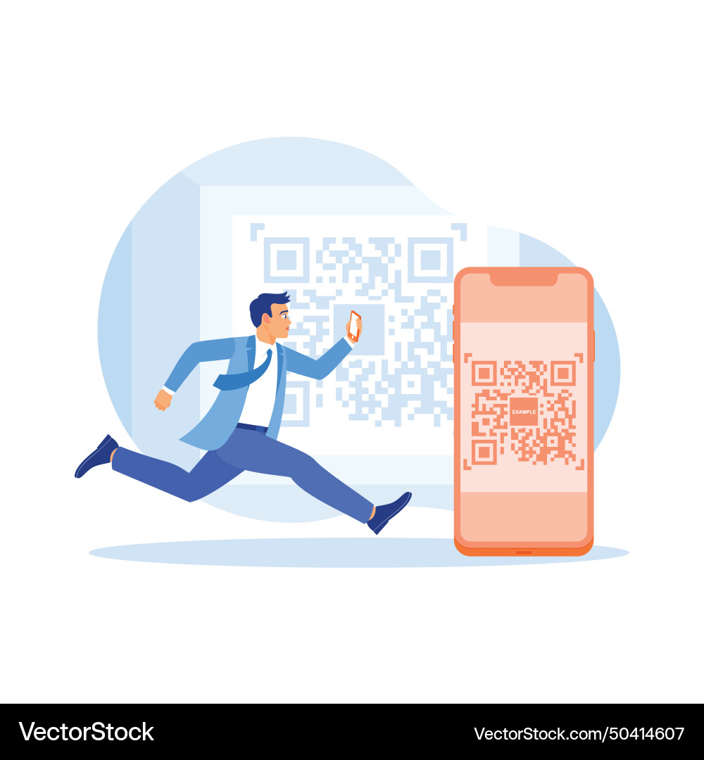 Man holding smartphone with qr code scanner Man holding smartphone with qr code scanner Vector Image