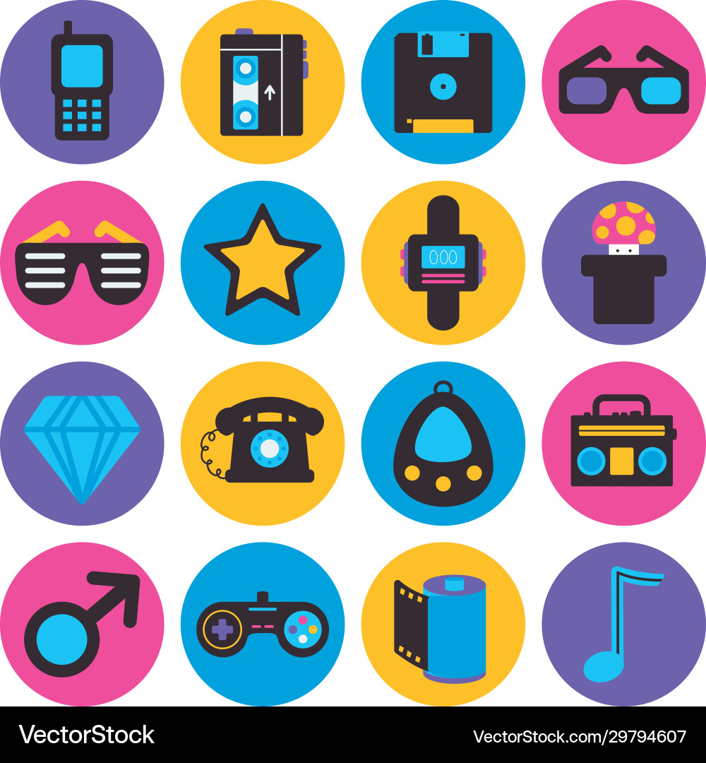 Retro flat block style icon set design Retro flat block style icon set design vector image