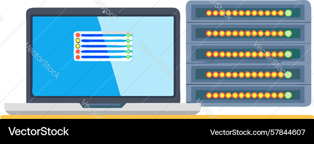 Server monitoring network status on laptop vector image