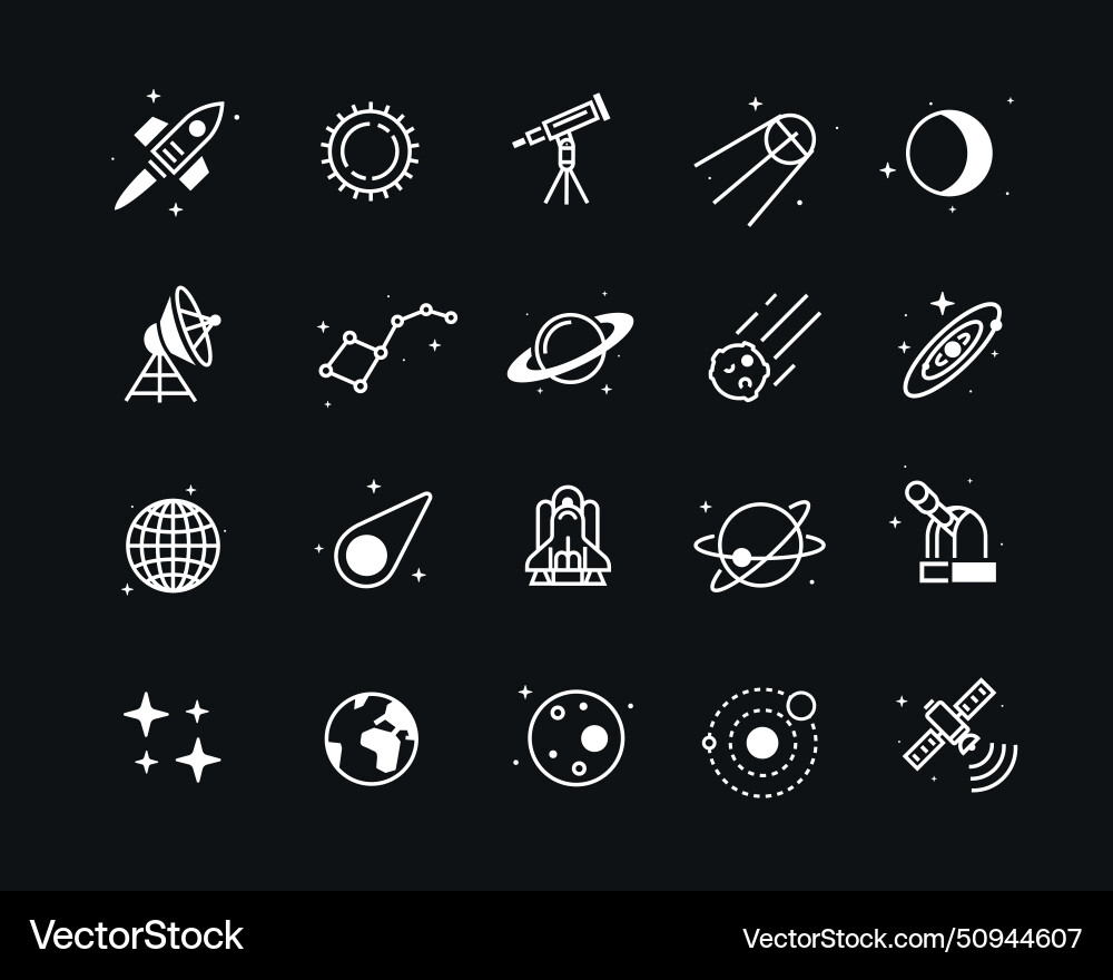 Set of astronomical and space icons linear style Set of astronomical and space icons linear style vector image