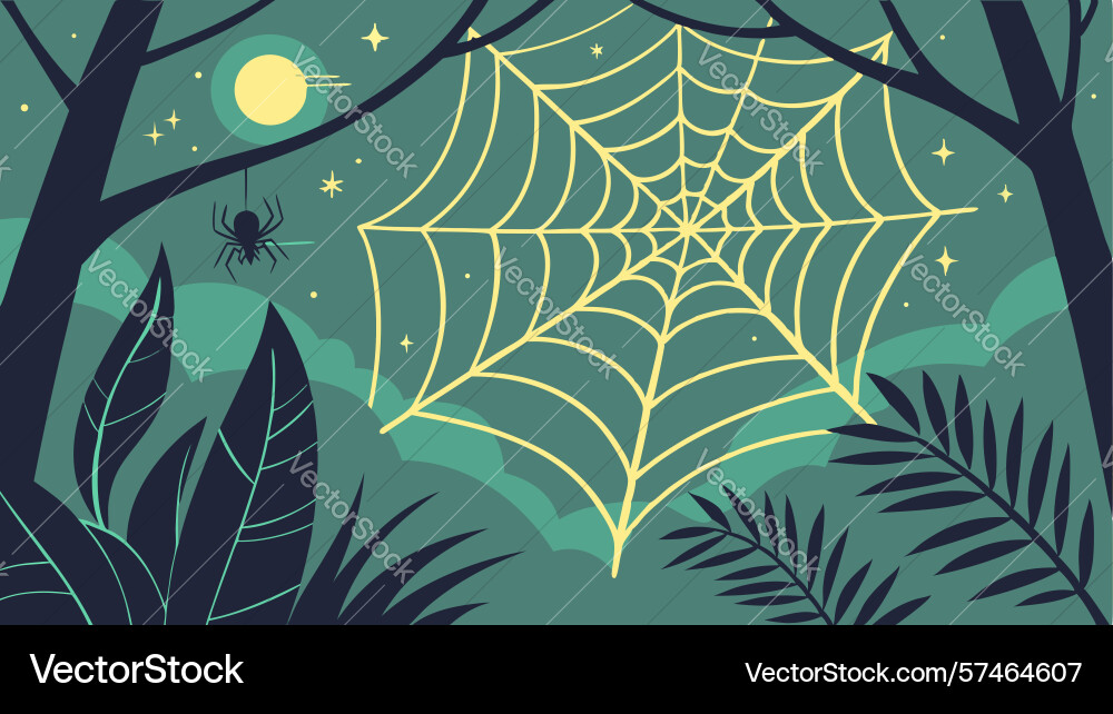 Spiderweb with lantern in forest mysterious light vector image
