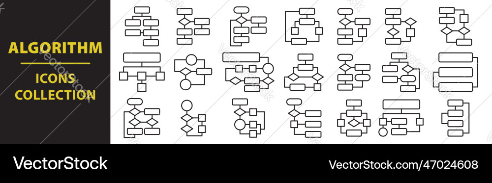 Algorithm icons set outlined classification Vector Image
