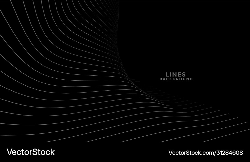 Black background with flowing curve lines design Vector Image