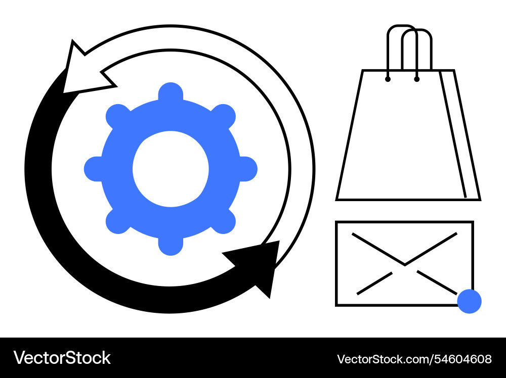 Gear and arrows representing process automation Gear and arrows representing process automation vector image