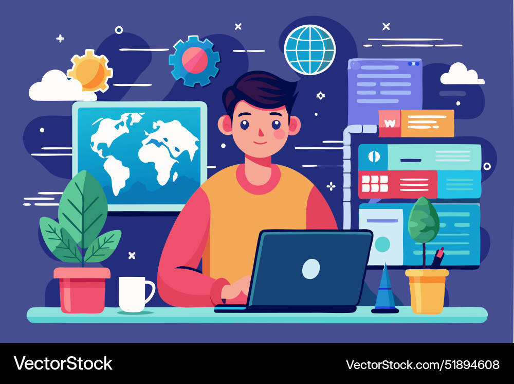 Global web dev connecting the world digitally vector image