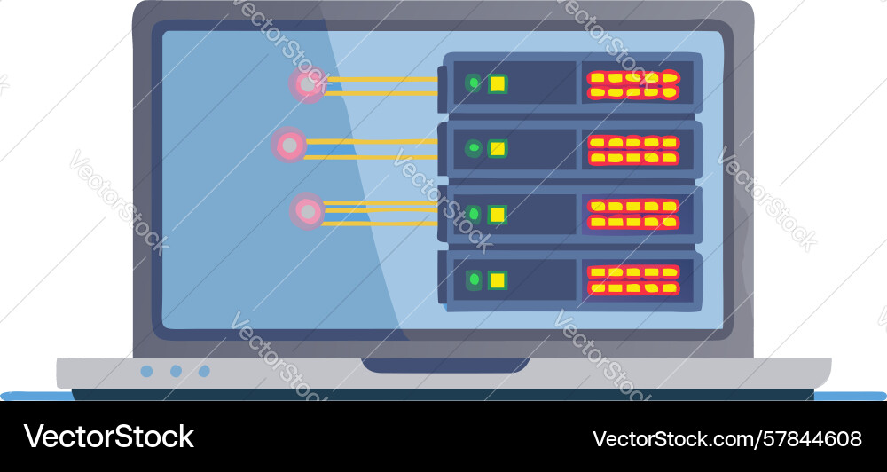 Laptop displaying data storage server racks vector image