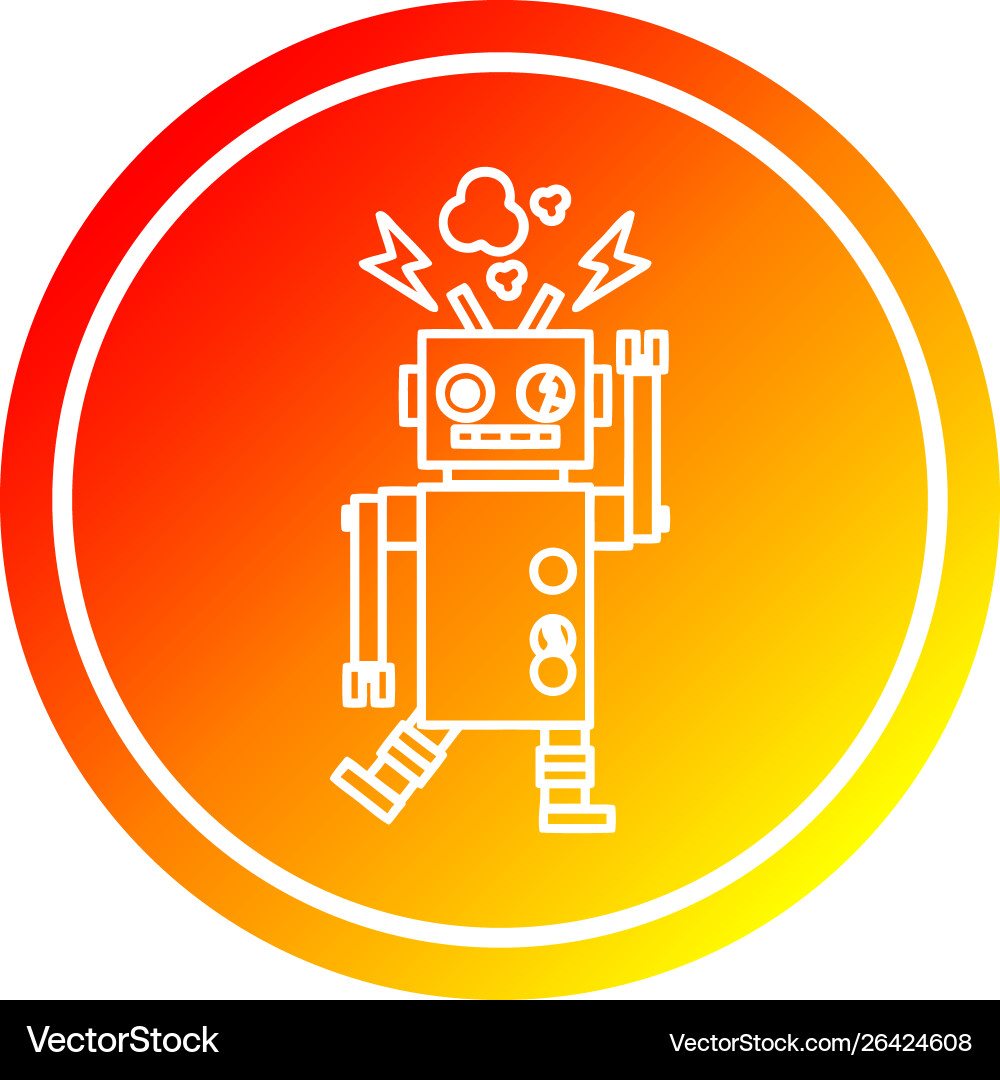 Malfunctioning robot circular in hot gradient vector image