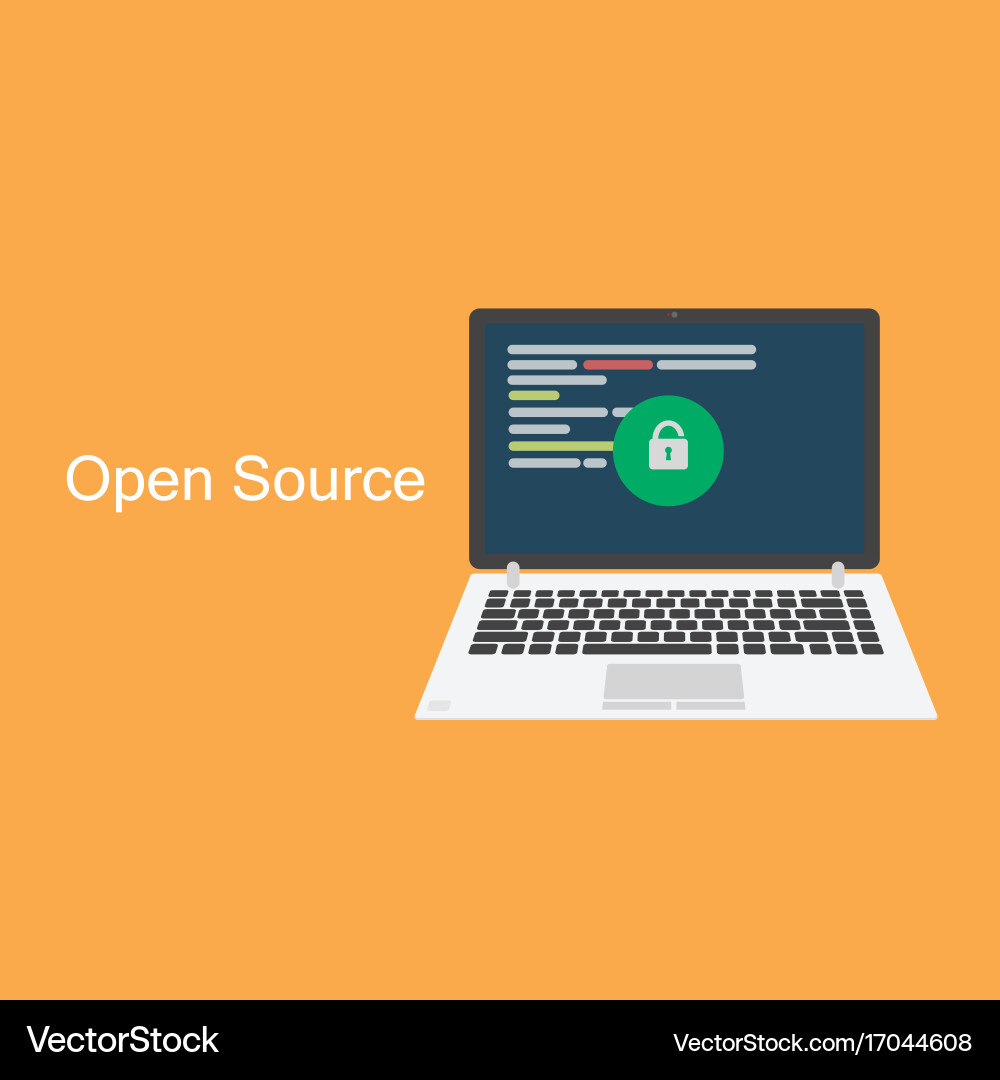 Open source concept laptop with programming code Vector Image
