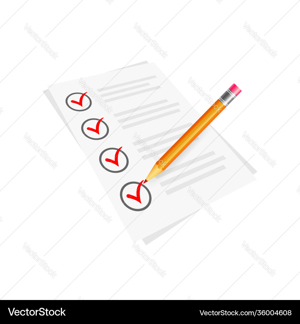 Red check mark symbol and icon on checklist Red check mark symbol and icon on checklist vector image