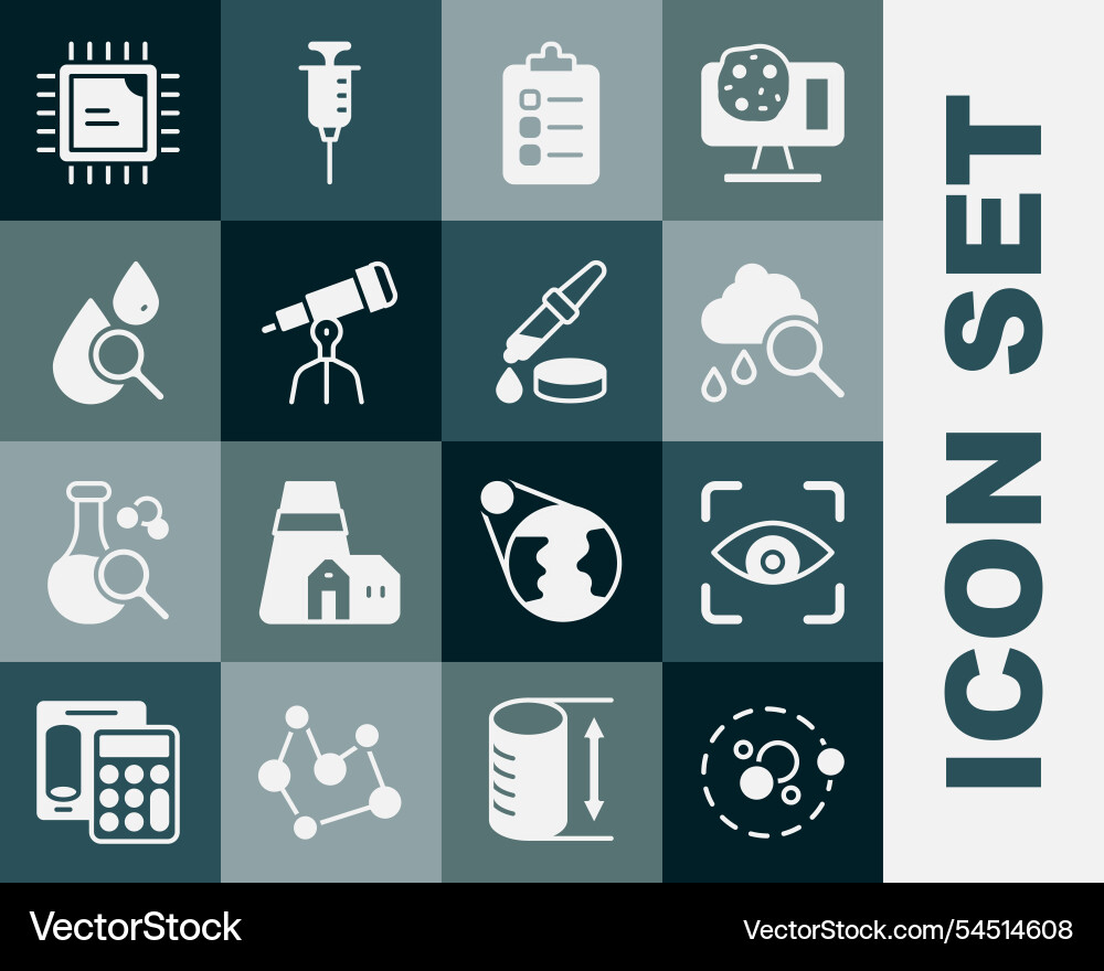 Set atom eye scan cloud with rain to do list Set atom eye scan cloud with rain to do list Vector Image
