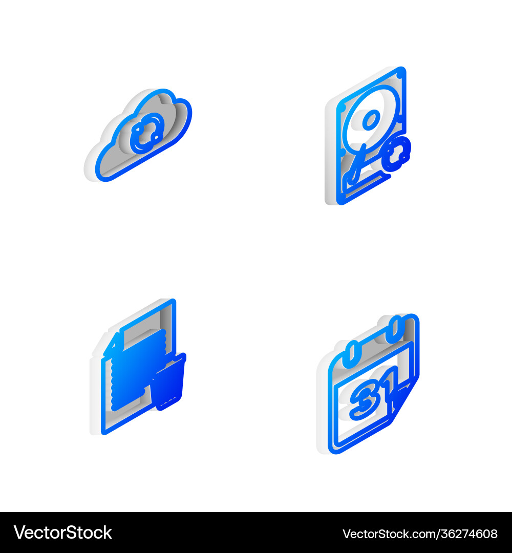Set isometric line hard disk drive hdd sync Set isometric line hard disk drive hdd sync vector image