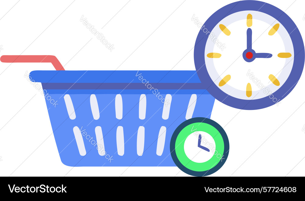 Shopping basket with clock symbolizing efficient vector image