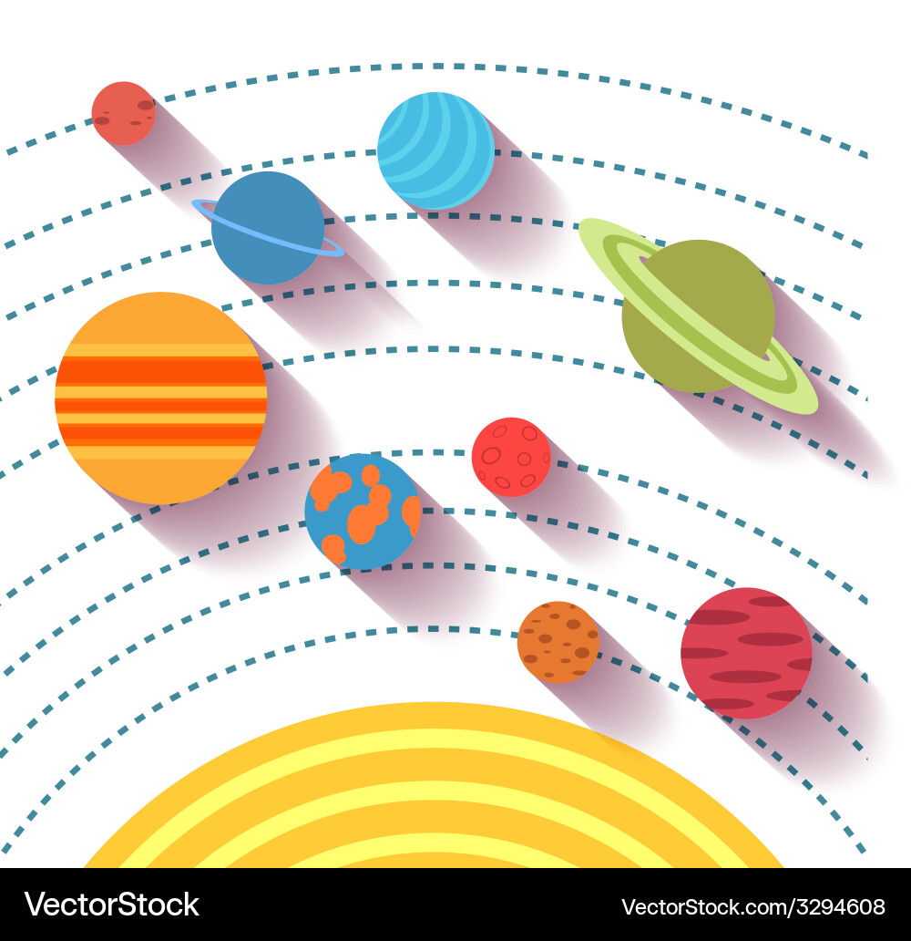 Solar system and space objects set in flat style Vector Image