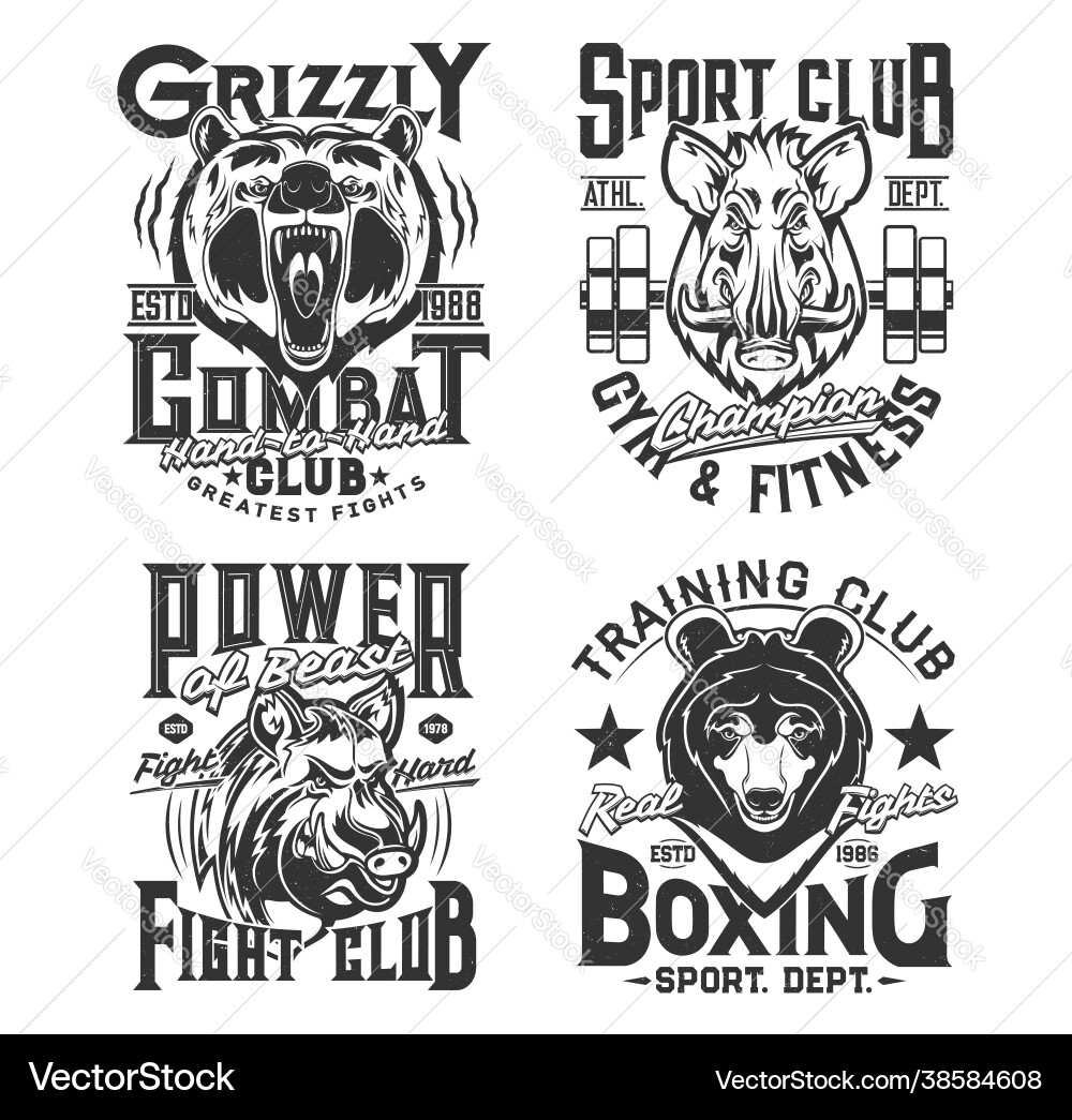 Sport t shirt prints animals gym boxing club vector image