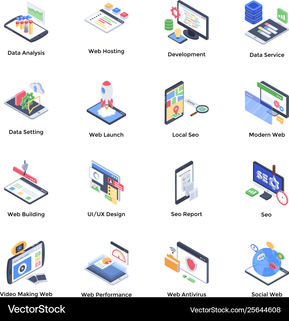 Web Development Isometric Icons Vector Image
