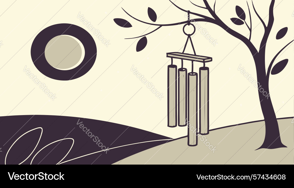 Wind chime with abstract circle and bare tree vector image