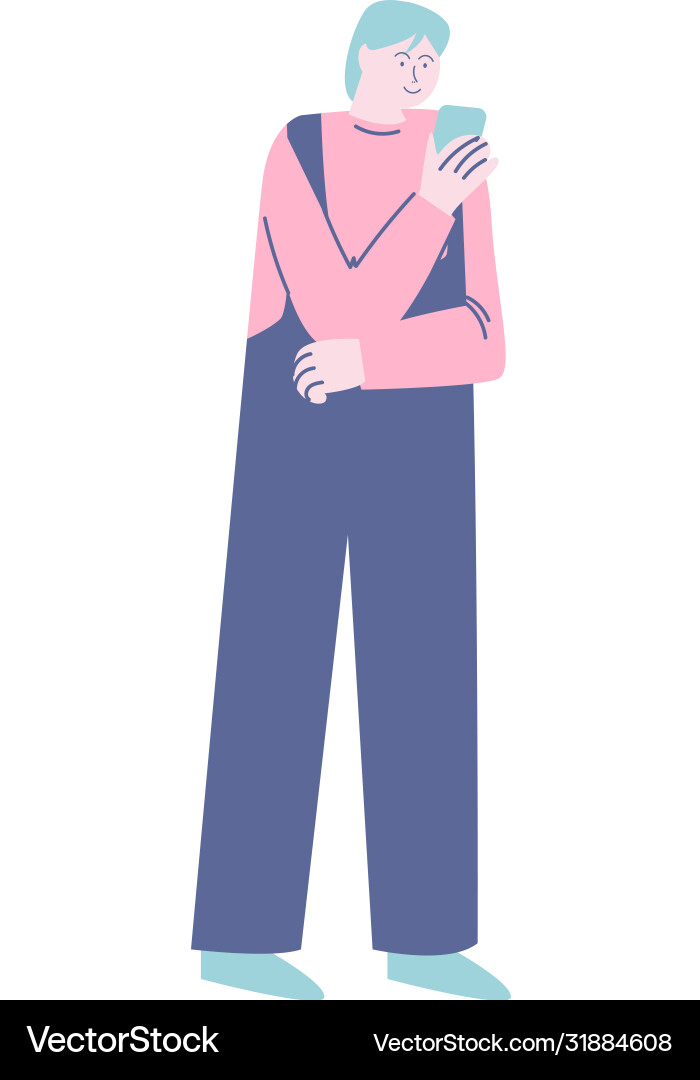 Young smiling man standing in queue and looking Vector Image