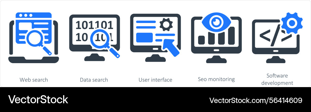 A set of 5 seo icons as web search data vector image