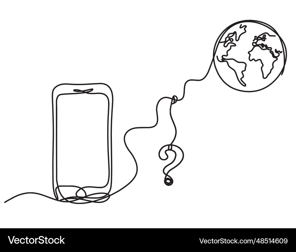 Abstract mobile and question mark as line drawing Vector Image