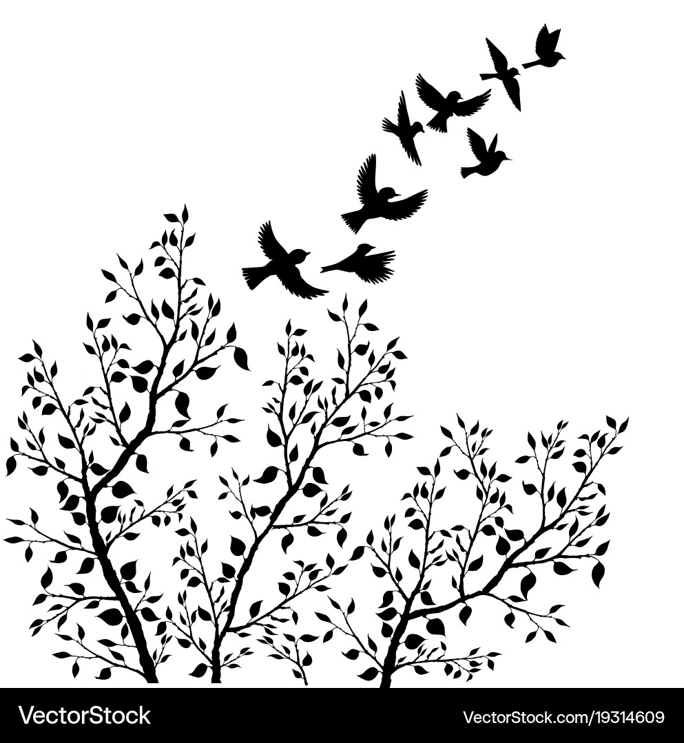 Bird Flock Silhouettes with Foliage vector image