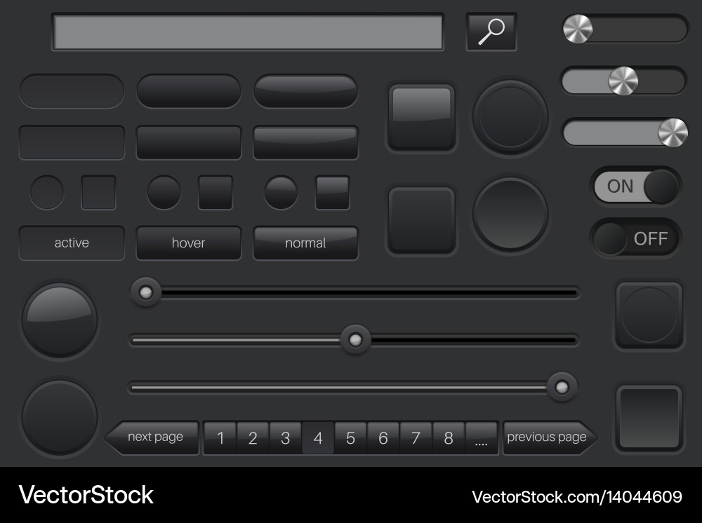 Black Button Collection - UI Elements vector image