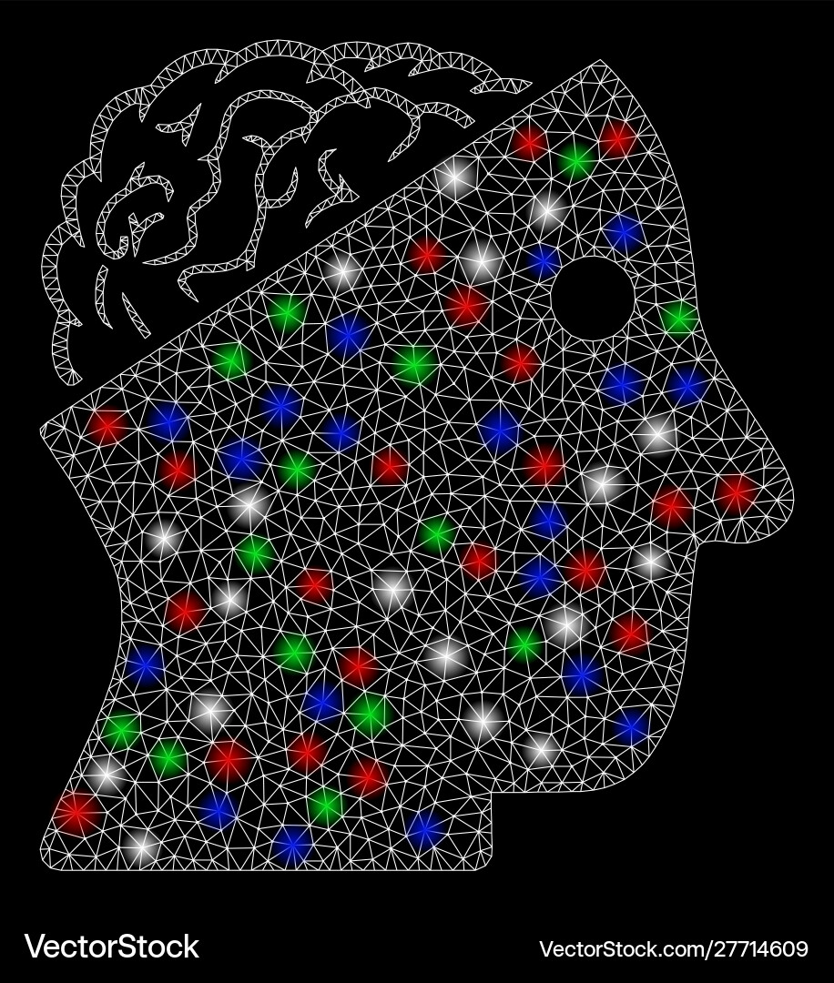 Bright mesh network open brain with flare spots Bright mesh network open brain with flare spots vector image