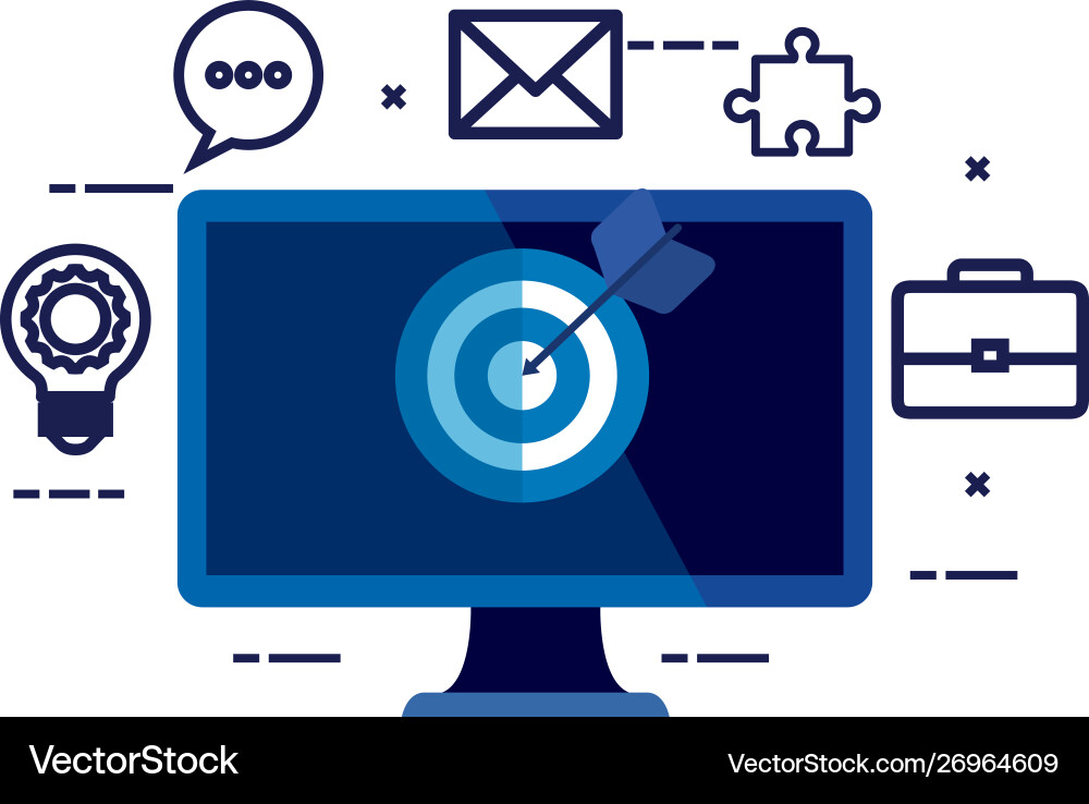 Desktop computer with target and iccons Vector Image