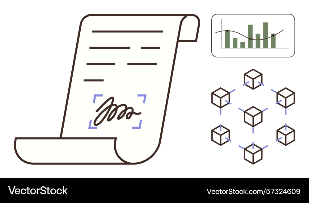 Digital contract with blockchain network and data Digital contract with blockchain network and data vector image