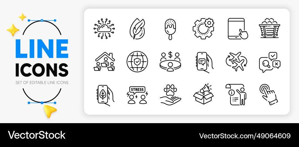 Ecology app inspect and cursor line icons Vector Image