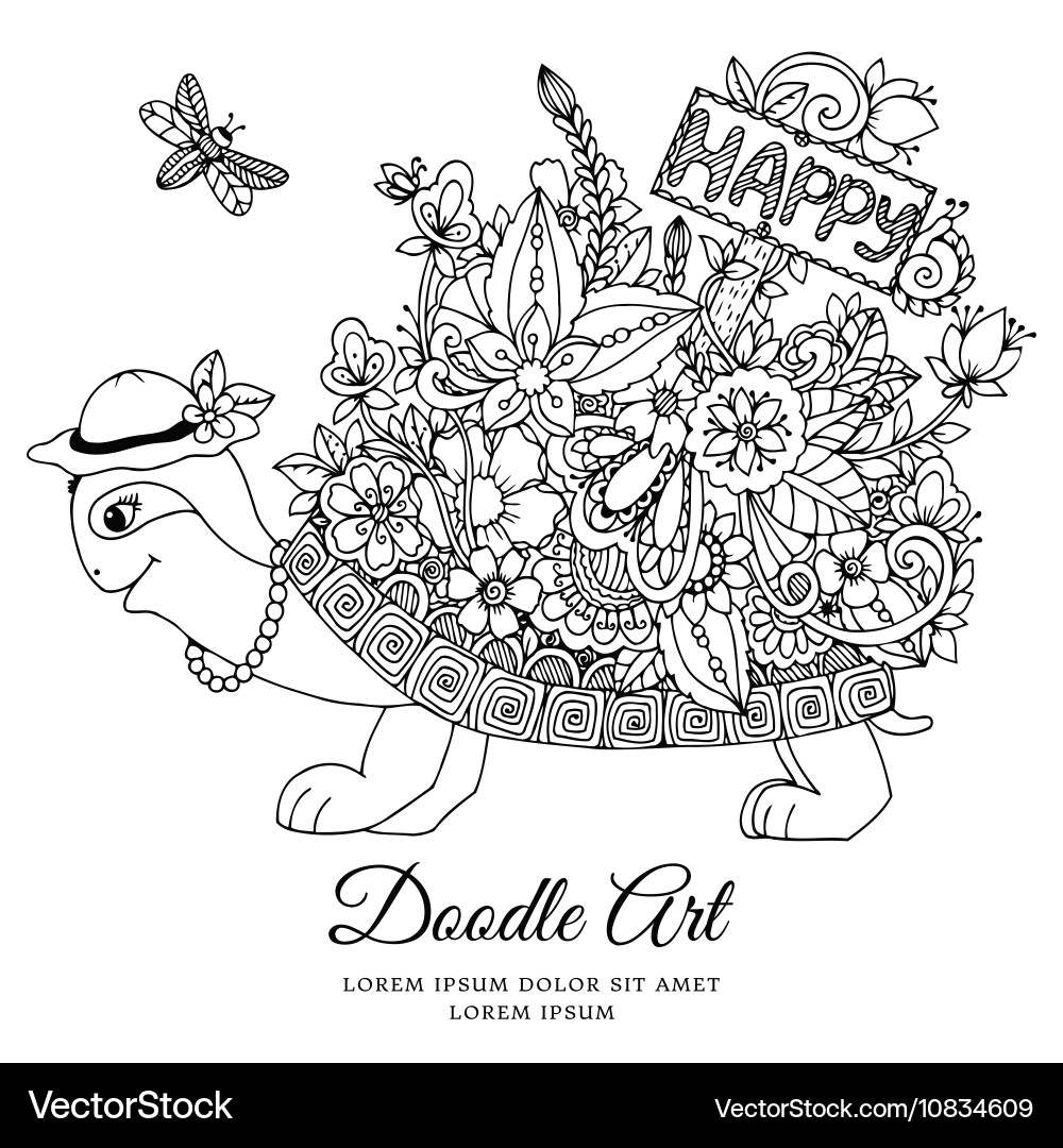 Floral Turtle Doodle Vector Image