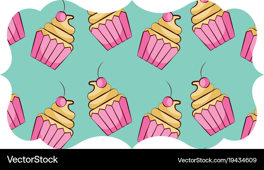 Frame with cupcake pattern background Vector Image
